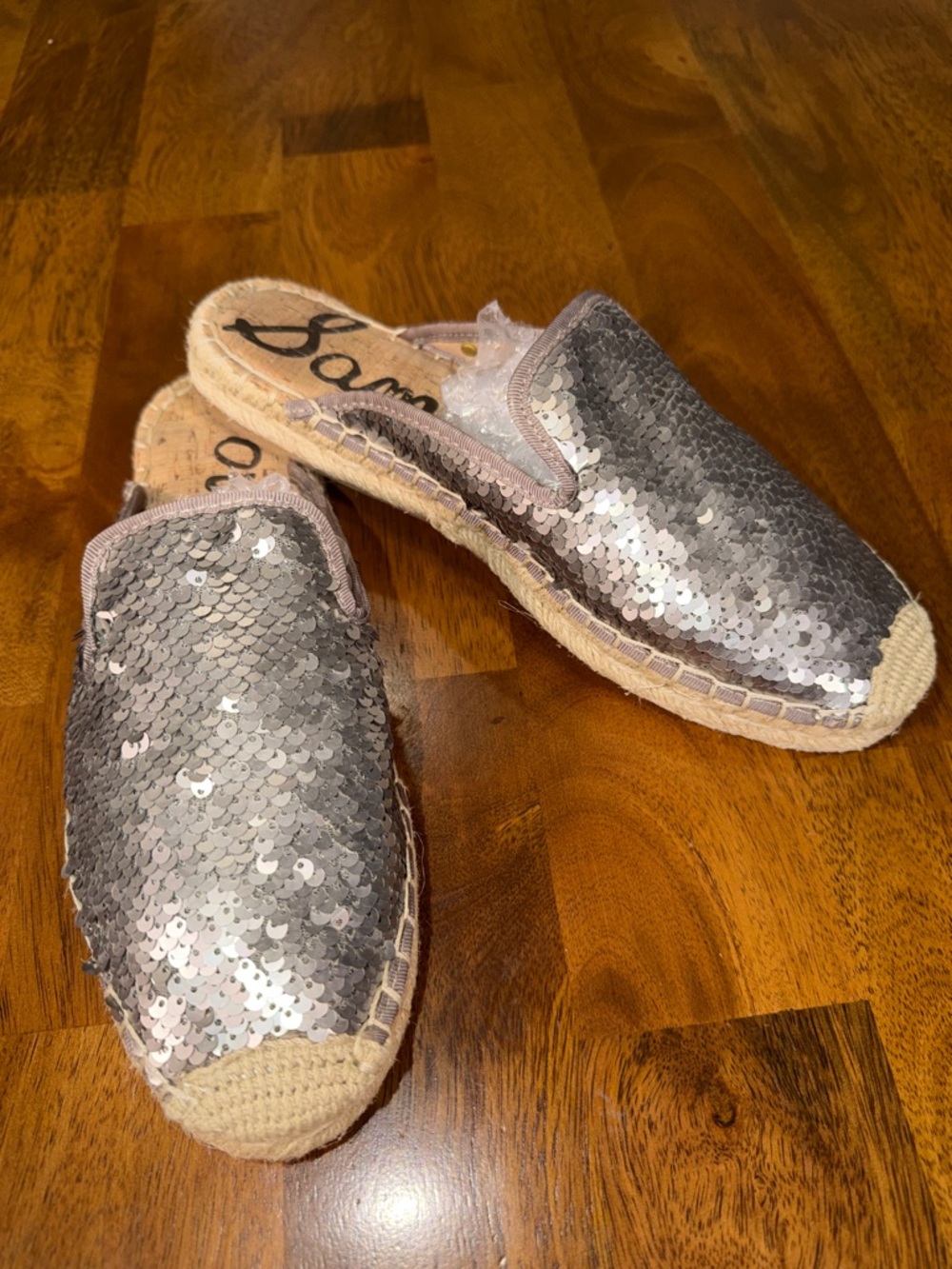 Sam Edelman Silver Sequin Espadrille Slip-Ons